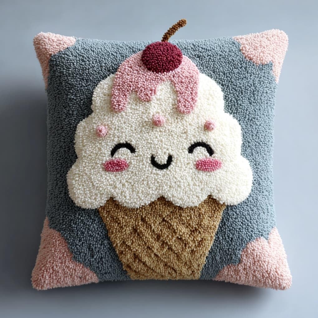 WallustrioaW Latch Hook Pillow Case Kits,Cartoon Ice Cream