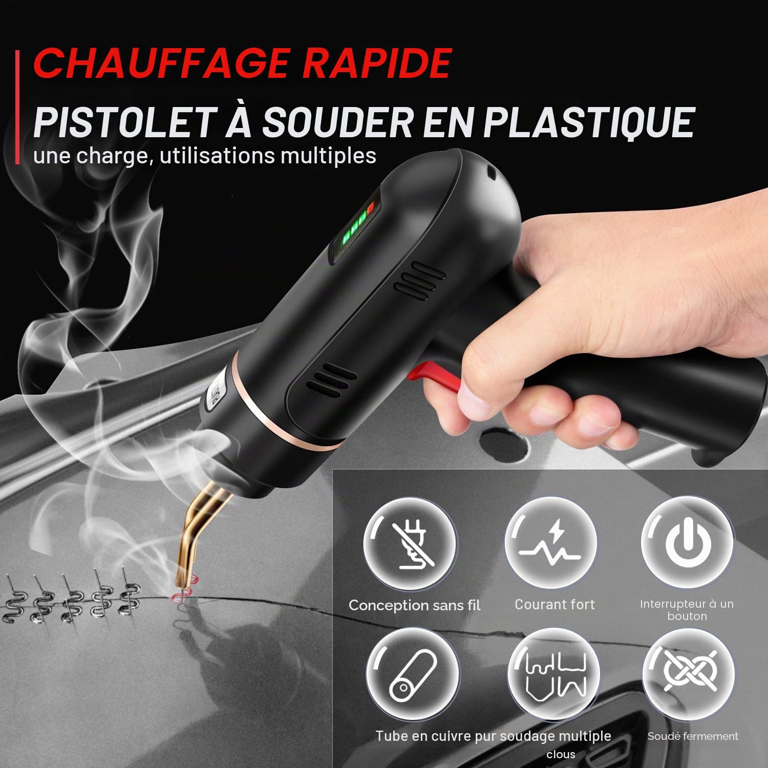 Poste à souder en plastique 200 W rechargeable USB 800 agrafeuses chaude soudure plastique sans fil kit réparation pare-chocs kayak canoë