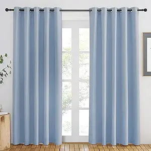 NICETOWN Vintage Blue Blackout Curtains 84 inch Length, Grommet Top Room Darkening Drapes for Bedroom Living Room, Light Blocking Window Covering for Privacy (W66 x L84 Inch, 1 Panel)