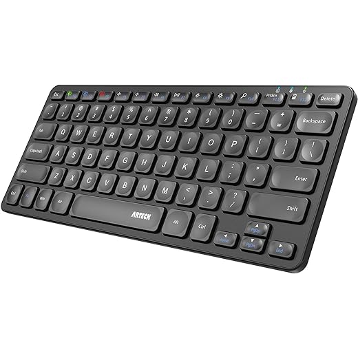 Arteck Universal Multi-Device Bluetooth Keyboard Ultra Slim and Compact Wireless Bluetooth Keyboard with Media Hotkeys for Windows iOS iPad OS Android Computer Desktop Laptop Surface Tablet Smartphone