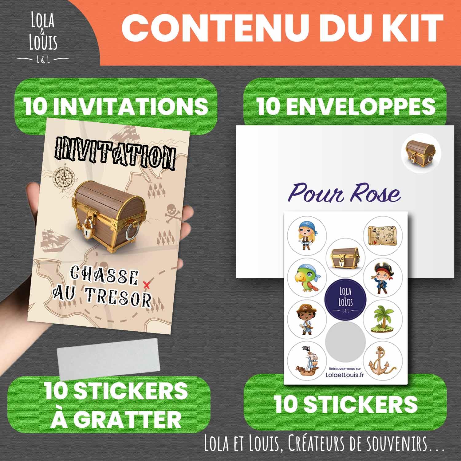 Lola et Louis (L&L) 10 cartes invitation anniversaire en Français • 10 enveloppes • Inspiré par