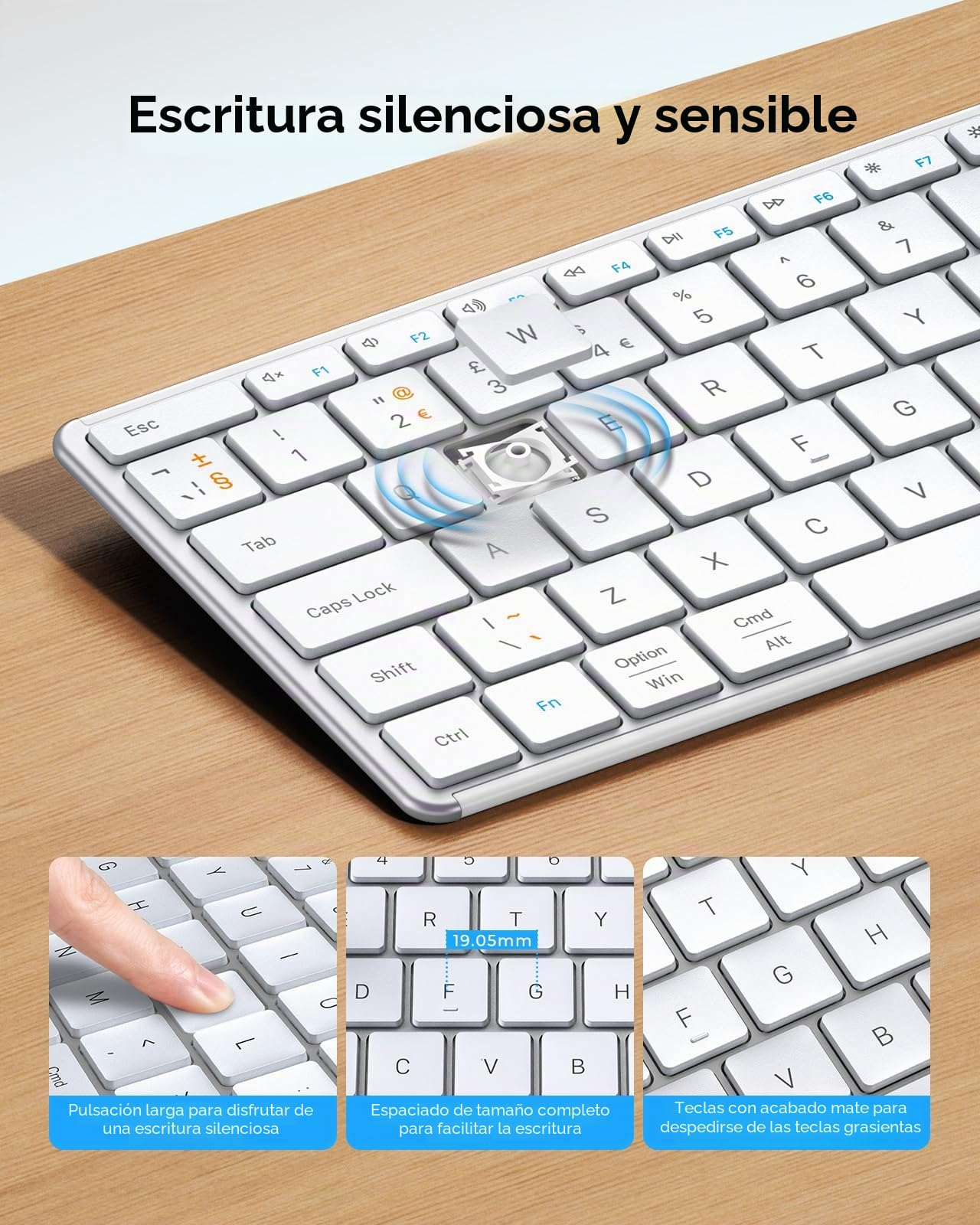 seenda Juego de teclado y mouse Bluetooth recargables Wirelees (USB + Dual BT), ratón y teclado inalámbrico ultra delgado multidispositivo, tableta, diseño QWERTY Reino Unido