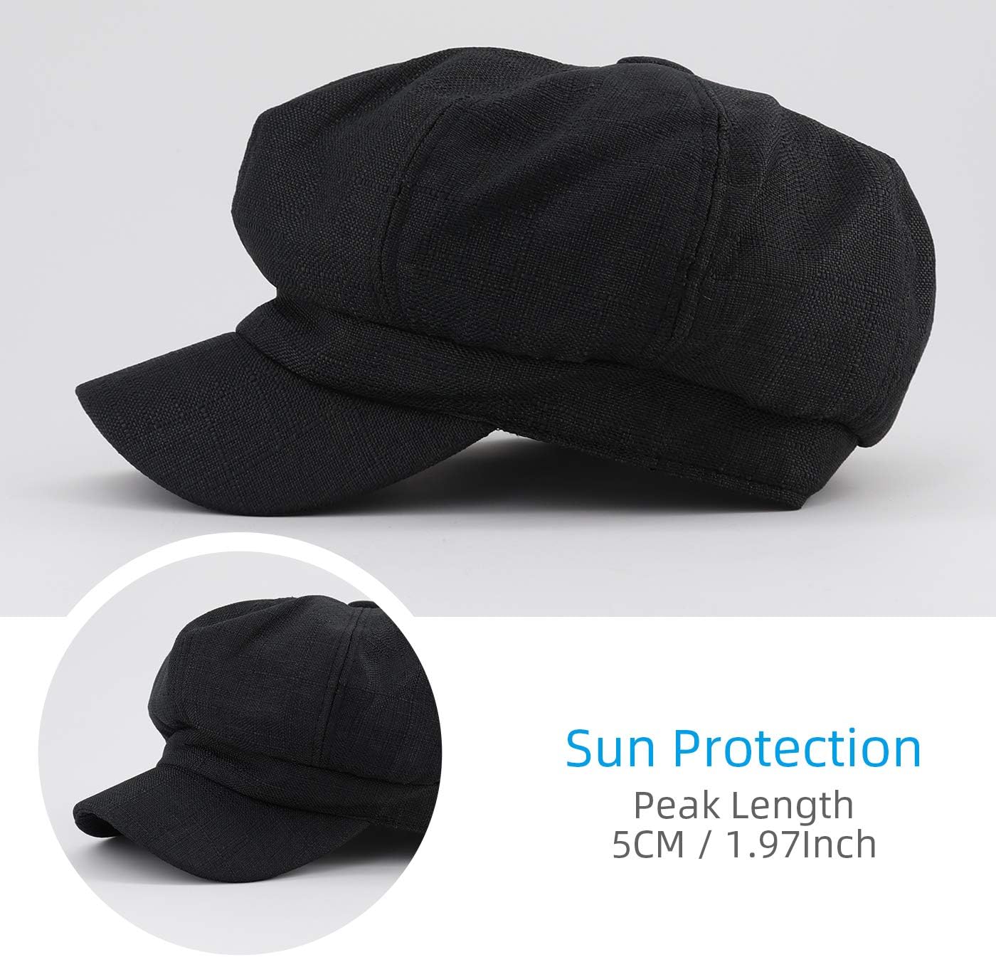 Gisdanchz Women's Faux Linen Newsboy Cap with Drawstring, Lightweight Ventage Casual Baker Boy Hat - Image 3