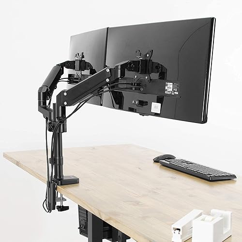 Miniatura 8 de VIVO Soporte de brazo neumático de resorte para monitor dual de 17 a 32 pulgadas, soporte de escritorio con abrazadera de aluminio, se adapta a 2