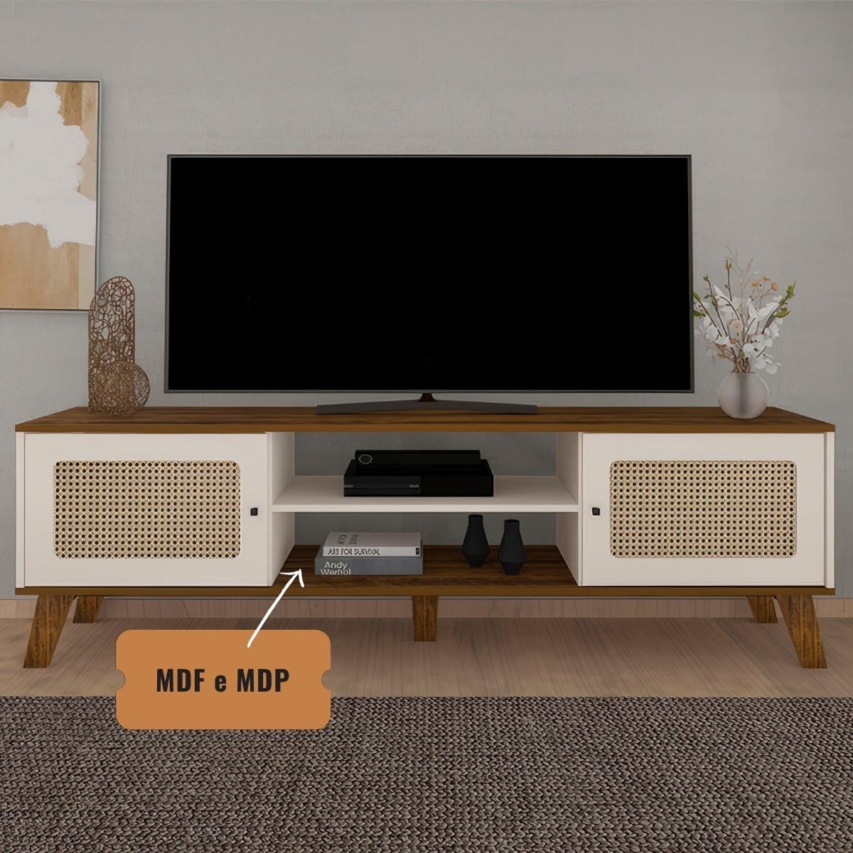 Rack para Tv ate 75" com 2 portas CHARLOTTE cor Pinho/Off White - Artely