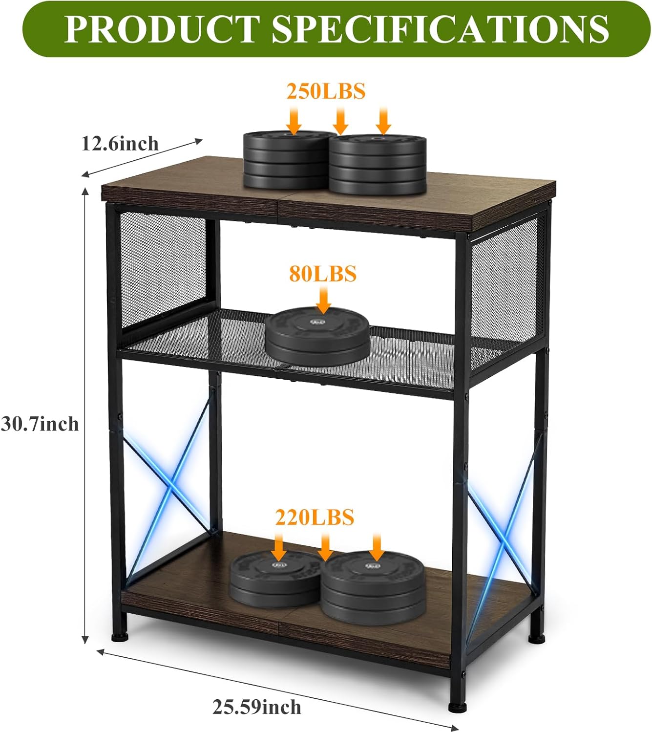 LALA IKAI Fish Tank Stand for 10-20 Gallon Aquariums Heavy Duty Adjustable Height Double Tier Steel Structure Sturdy Design Reptile Cage or Tank Storage Cabinet, Black