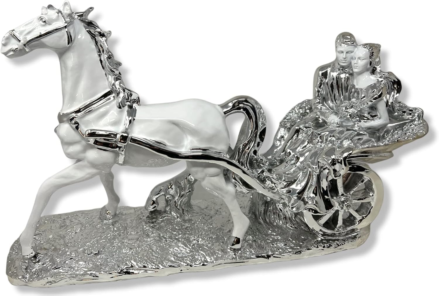 Jayogla Silver Style Horse Carriage Shine Couple Crush Diamond Wedding Ornament Romany Gypsy