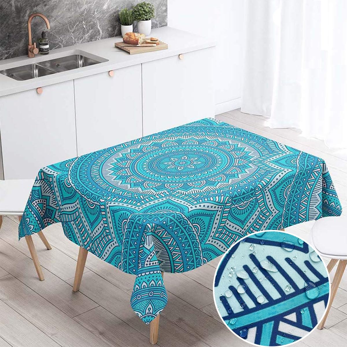 Morbuy Mantel Antimanchas para Mesa Rectangular 100x140, Mandala Manteles Impermeable Lavable Azul Mantel para Hogar Cocina Salón Jardín Comedor