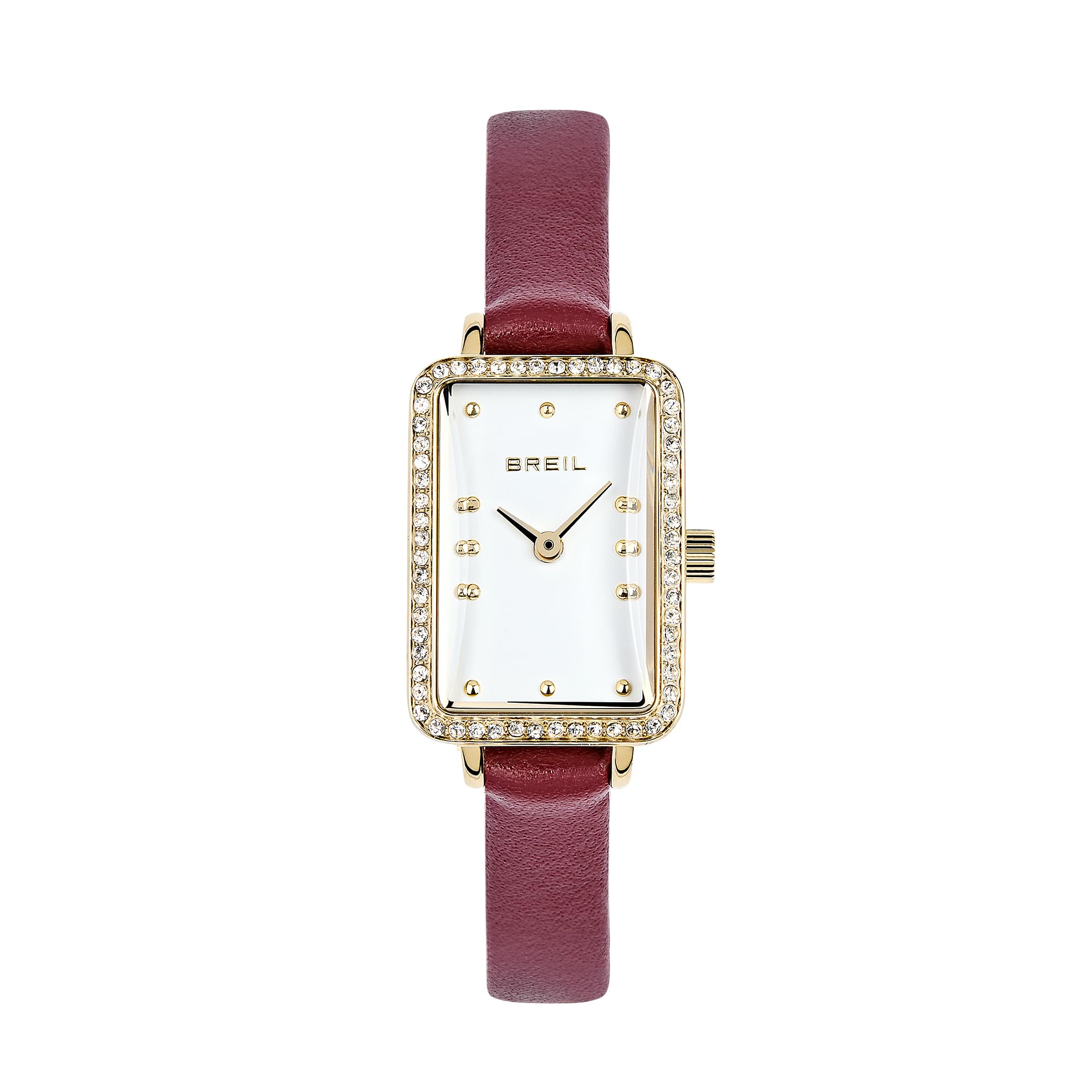 Breil, Collezione Mode, Orologio Donna Solo Tempo in Acciaio Lucido, Quadrante Bianco Matt, Indici Light Gold, Cinturino in Pelle Burgundy, Chiusura a Gioielleria, WR 3 ATM, Cassa Rettangolare 17 mm