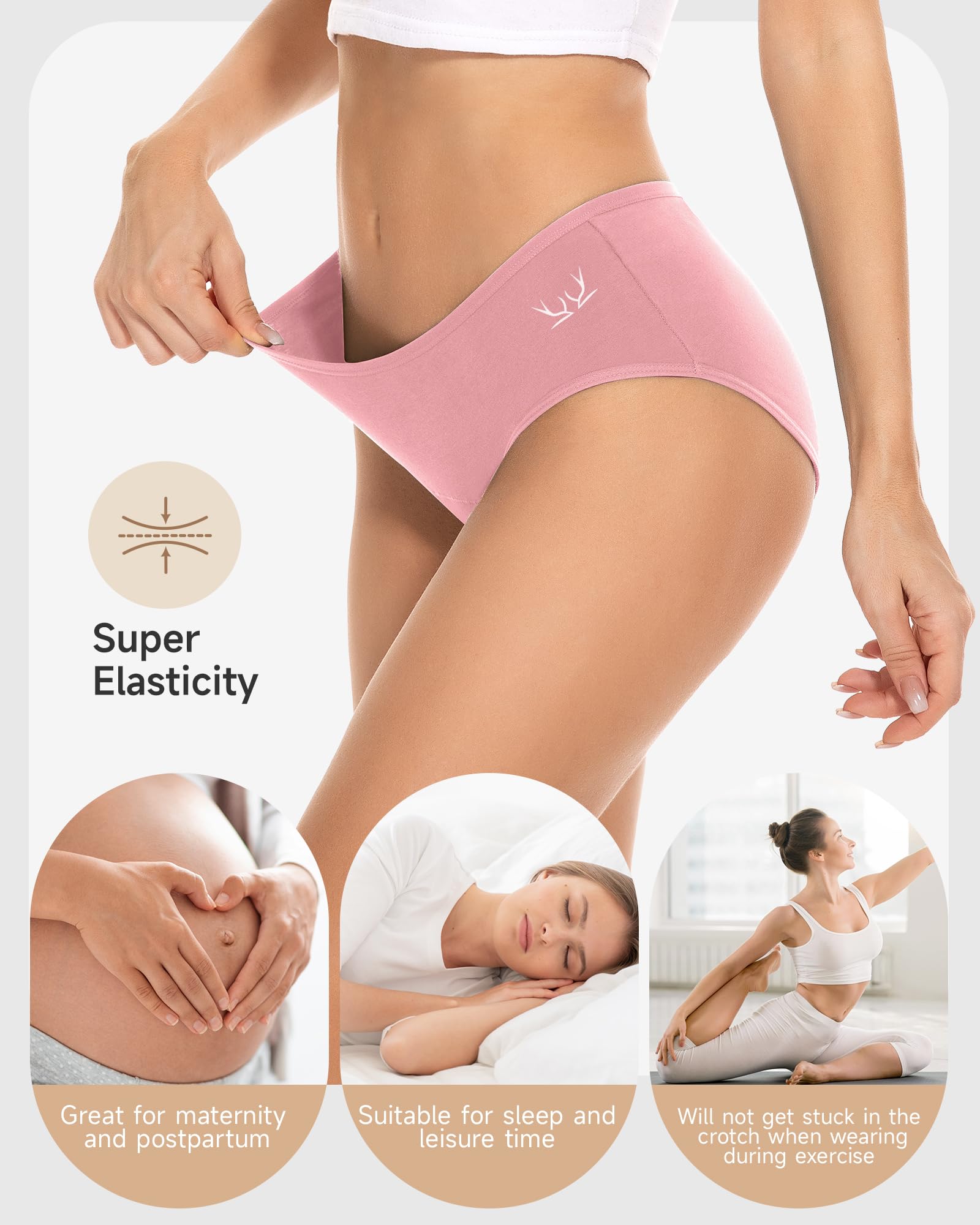 PULIOU Culotte Femme Coton sous-vêtements Femme Stretch Taille Moyenne Panties Slip Respirant Multipack Paquet de 5/6