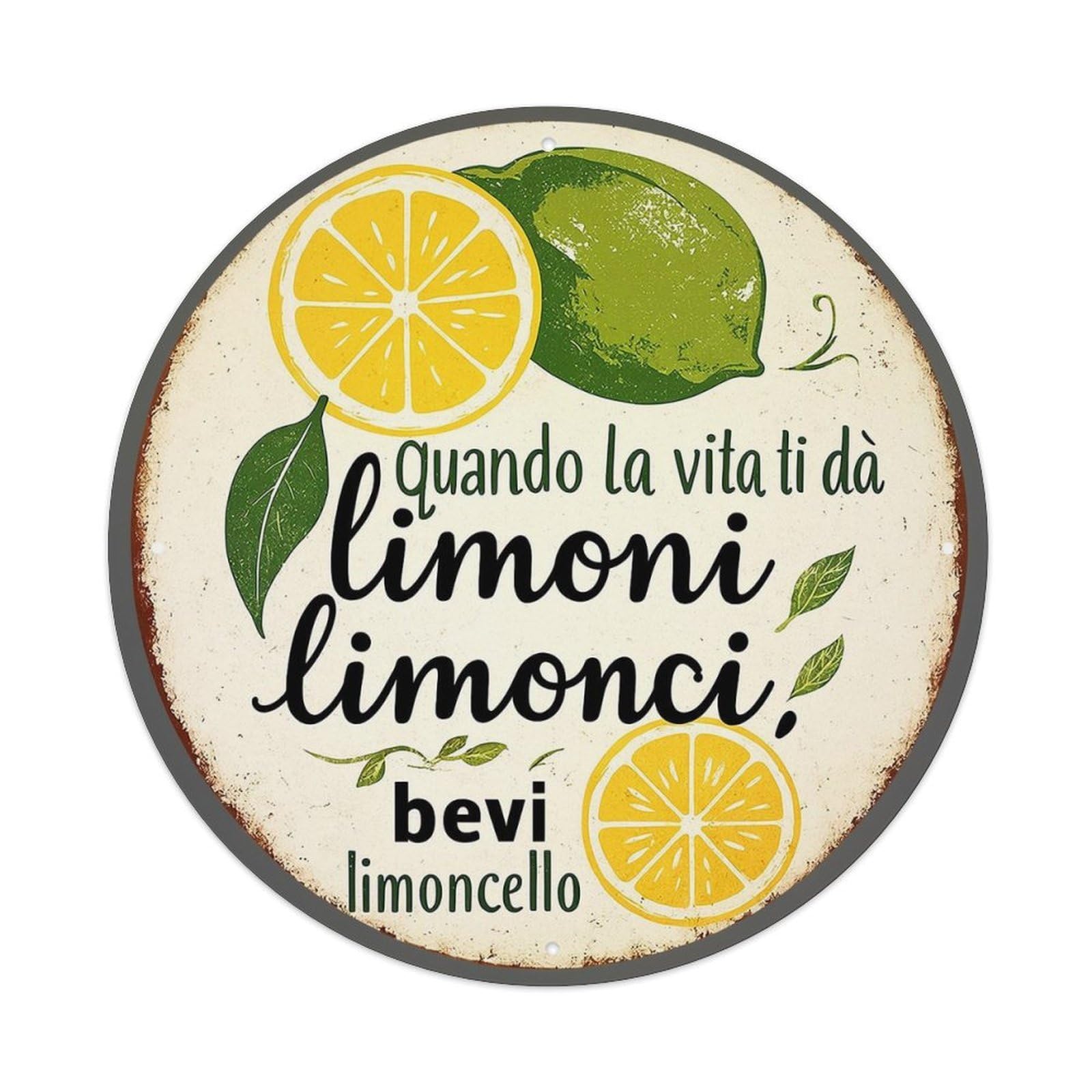 Lemon Lime Leaves Text Art Tin Sign Metal Poster Vintage Metal Signs for Home Man Cave Bar Cafe Kitchen laundry room Wall Decorations Gift 8x8Inch