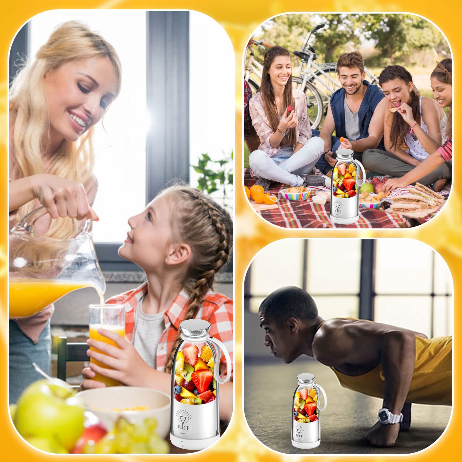 Batidora Portatil Fresh Juice, 500ml Licuadora Portátil, USB Recargable Mini Batidora, Botella Batidora Multifuncional con 6 Cuchillas, Batidora Smoothie para Viajes, Oficina, Camping (Blanco)