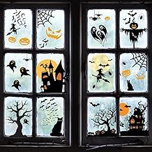 Haus Projekt Halloween Window Stickers, Pack of 53, Reusable Halloween Decorative Window, Scary Party Decoration, Bat Ghost Cat, Haunted House, Spider Web Witch Stickers, Window Stickers