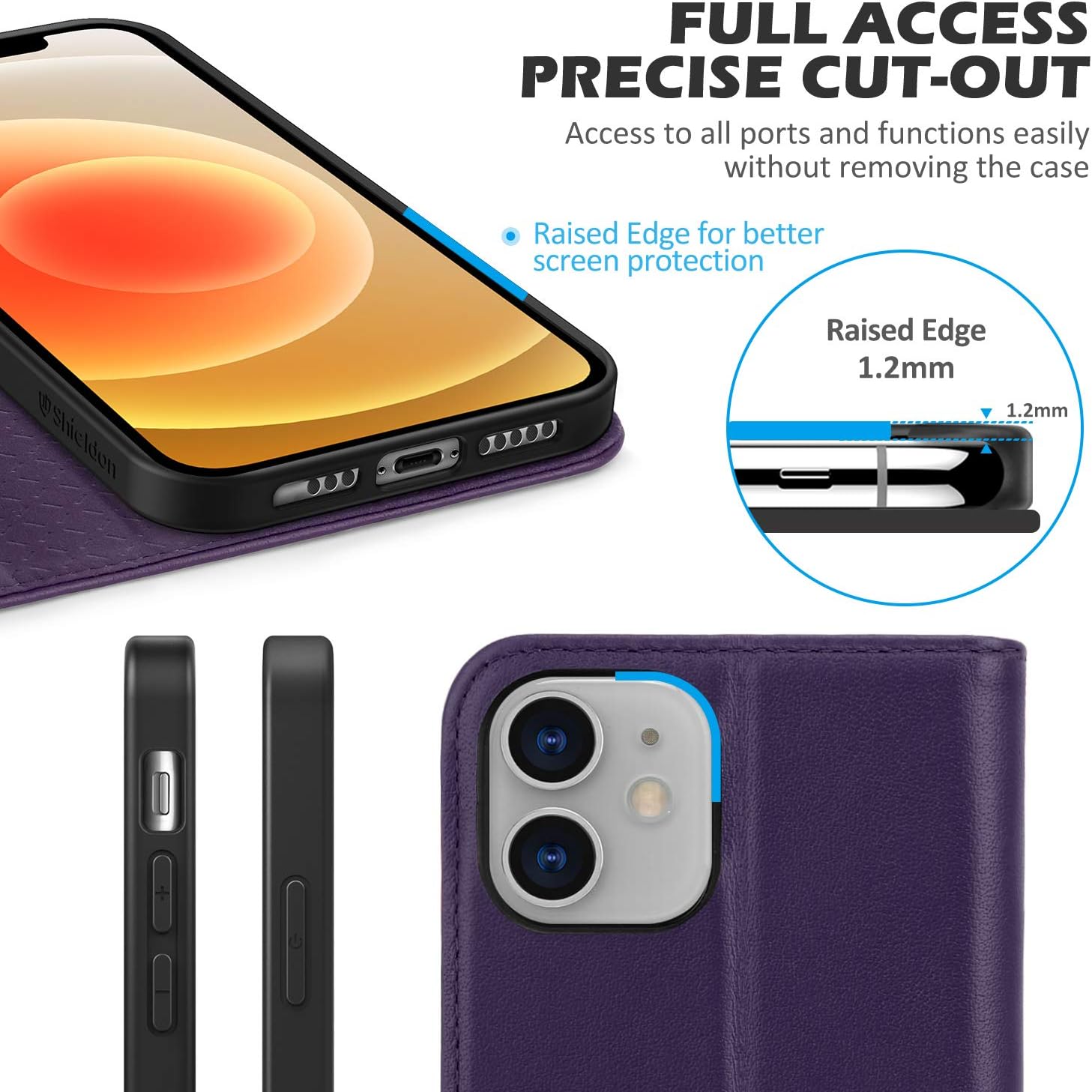 Suреr Chеар 🛒 SHIELDON Case for iPhone 12/12 Pro 5G, Genuine Leather Wallet Case Magnetic Kickstand RFID Blocking Card Slots Full Protection Cover Compatible with iPhone 12 Pro 5G (6.1 Inch) - Dark Purple