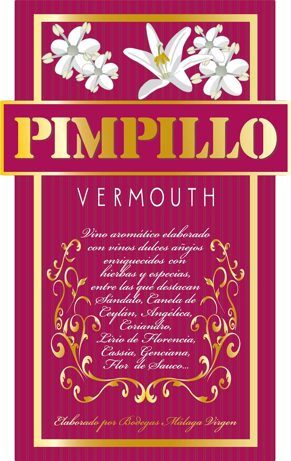 La Hora del Vermouth - Packung mit 4 Flaschen Vermouth Malaga Virgen à 75cl + 6 Weingläser. Süßer aromatischer Wein. Wermut.