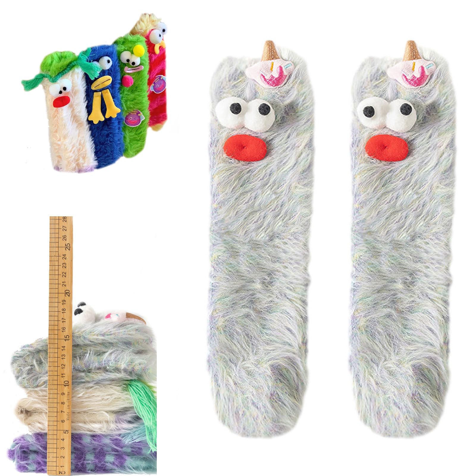 Cartoon Monster Socks Coral Velvet Three-Dimensional Quirky Socks Quirky Socks for Women