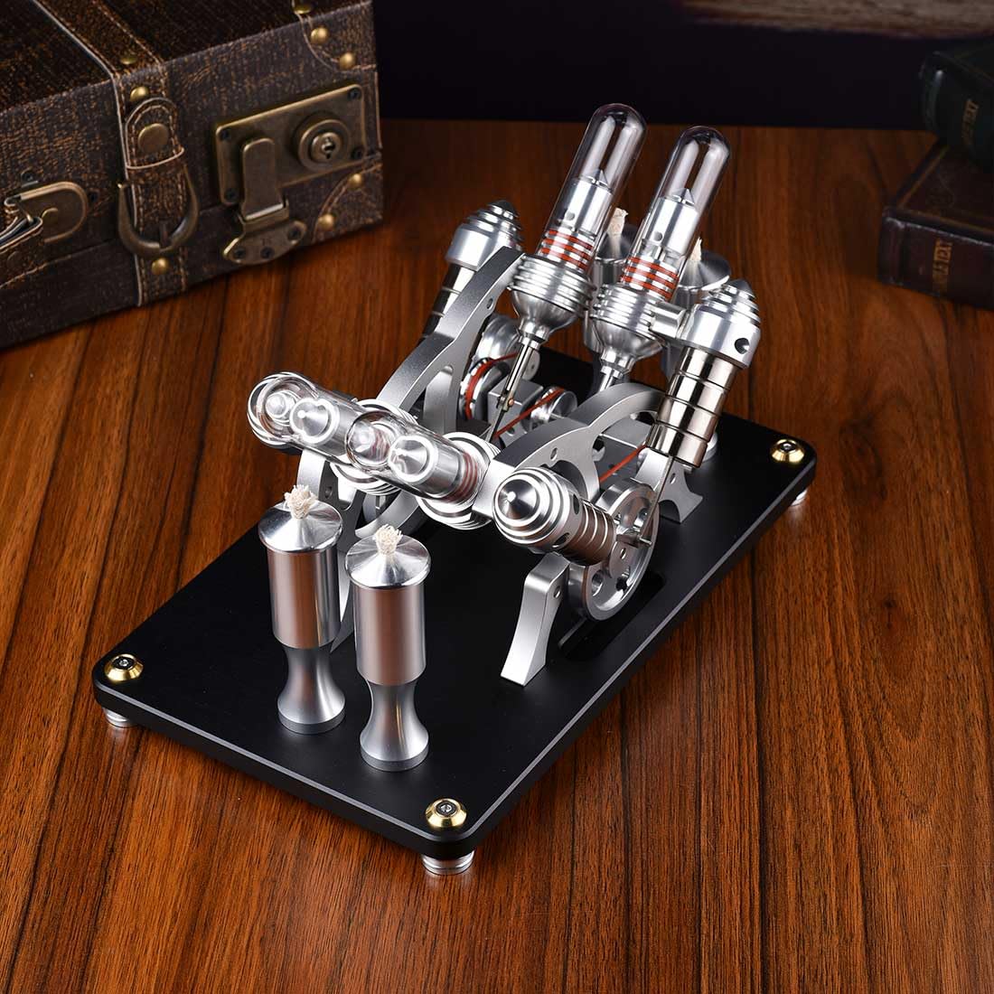 Motor Stirling Engine, metal de arranque V4 4 cilindros Stirling Motor Modelo, Motor de combustión externa Stirling Motor Kit de construcción de juguete educativo