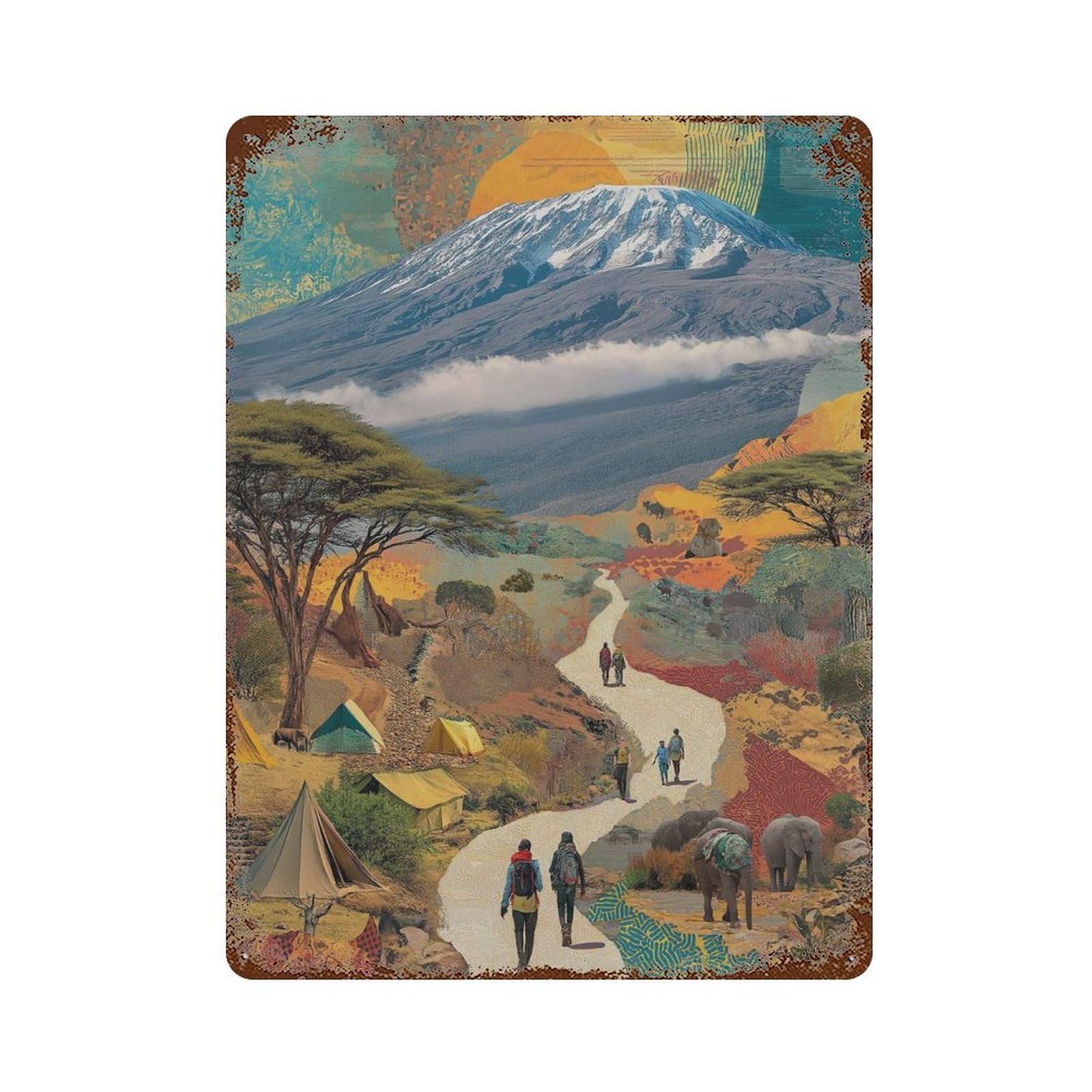 xiaoxiaoshen Mount Kilimanjaro African Landscape Colorful Travel Safari And Trekking Adventur Wall Decor Art Metal Tin Poster Modern Home Decor Art Home Bar Shop Decorations Vintage Sign 40x30cm