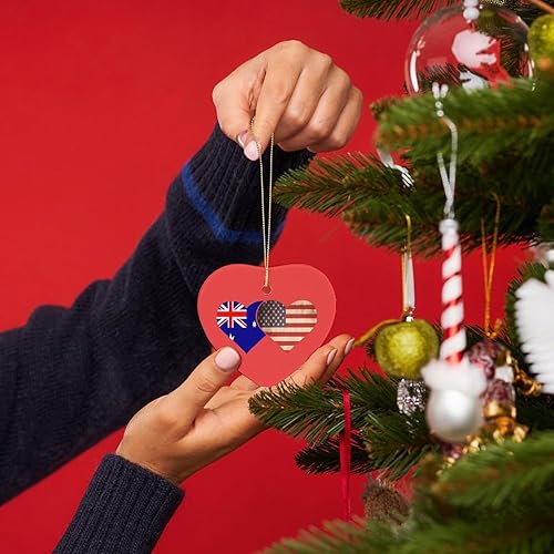 Miniatura 4 de Decoración de Navidad con bandera australiana y estadounidense, adornos de árbol de Navidad en forma de corazón con cuerda para colgar para fiestas