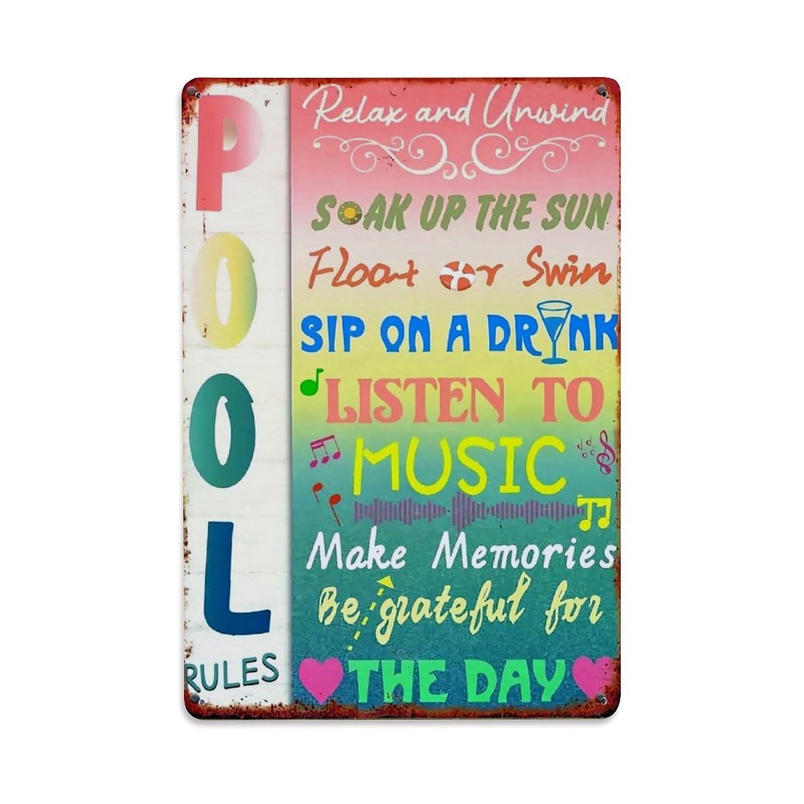 Jdfenggu Vintage Relax And Unwind Soak Up The Sun Float Or Swim Sip On A Drink Retro Metal Tin Sign, Decor Art Poster For Bar, Home, Man Cave, Kitchen, Laundry Room Gift 8X12inch