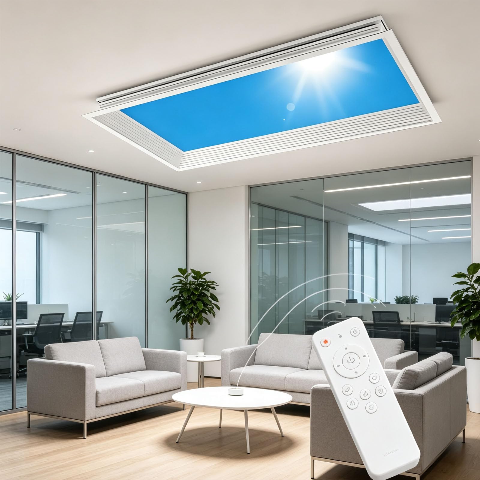 Pannello luminoso a effetto luce finta con telecomando,plafoniera LED intelligente effetto cielo blu che simula la luce naturale,dimmerabile in continuo,per ambienti senza finestre Embedded-32*122cm