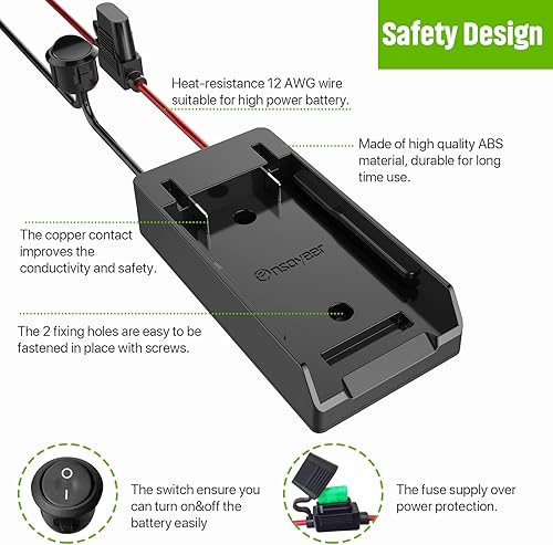 Miniatura 6 de Adaptador de rueda eléctrica con fusible e interruptor, adaptador de batería seguro para batería de litio de 40 V, con cable de calibre 12, buen