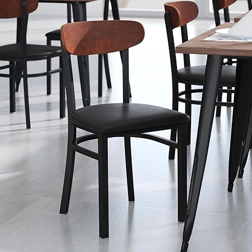 Miniatura 140 de Flash Furniture Wright - Silla de comedor de grado comercial, asiento de madera maciza con acabado de nogal y respaldo de boomerang, 500 libras de