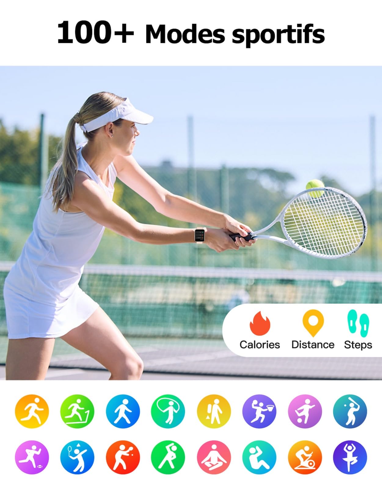 Montre Connectée Femme Appel Bluetooth Podometre Cardiofrequencemetre Oxymetre Montre Sport Etanche IP68 Cycle Menstruel Suivi Sommeil Calories Notification pour Samsung iPhone Xiaomi Android iOS Rose