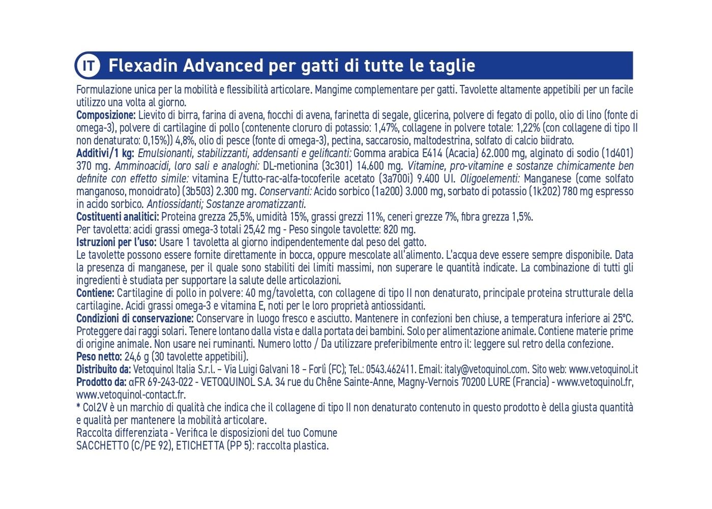 Vetoquinol Flexadin Advanced Gatto | Mangime Complementare per Gatti Adulti e Anziani con rigidità articolare | Preserva la mobilità | 30 Tavolette Appetibili, 1 volta al giorno