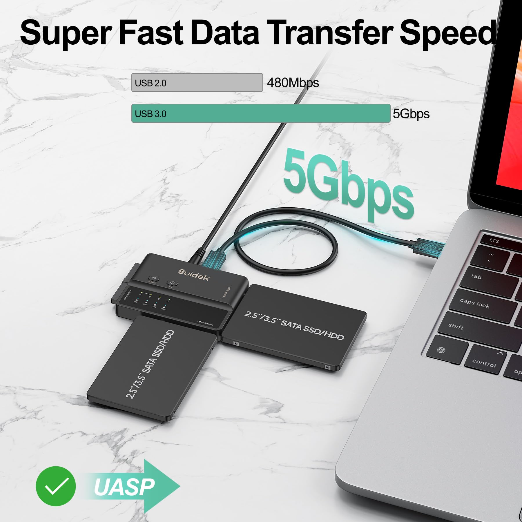 Adaptateur USB 3.0 vers IDE et SATA, Lecteur de Disque Dur Externe Type-C 5Gbps pour Disques durs HDDs/SSDs SATA 2,5"/3,5" et Disques durs HDDs IDE 3,5" avec Fonction de Clonage Hors Ligne