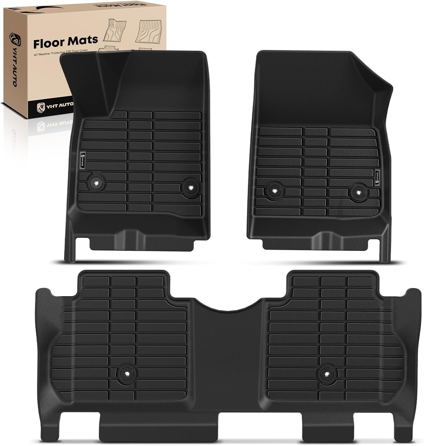 YHTAUTO Floor Mats Fit Cadillac XT5 2017-2024 & GMC Acadia 2017-2023, Chevrolet Blazer 2019-2024, TPE Floor Liners All-Weather Protection Custom Fit, 1st & 2nd Row, Set of 3