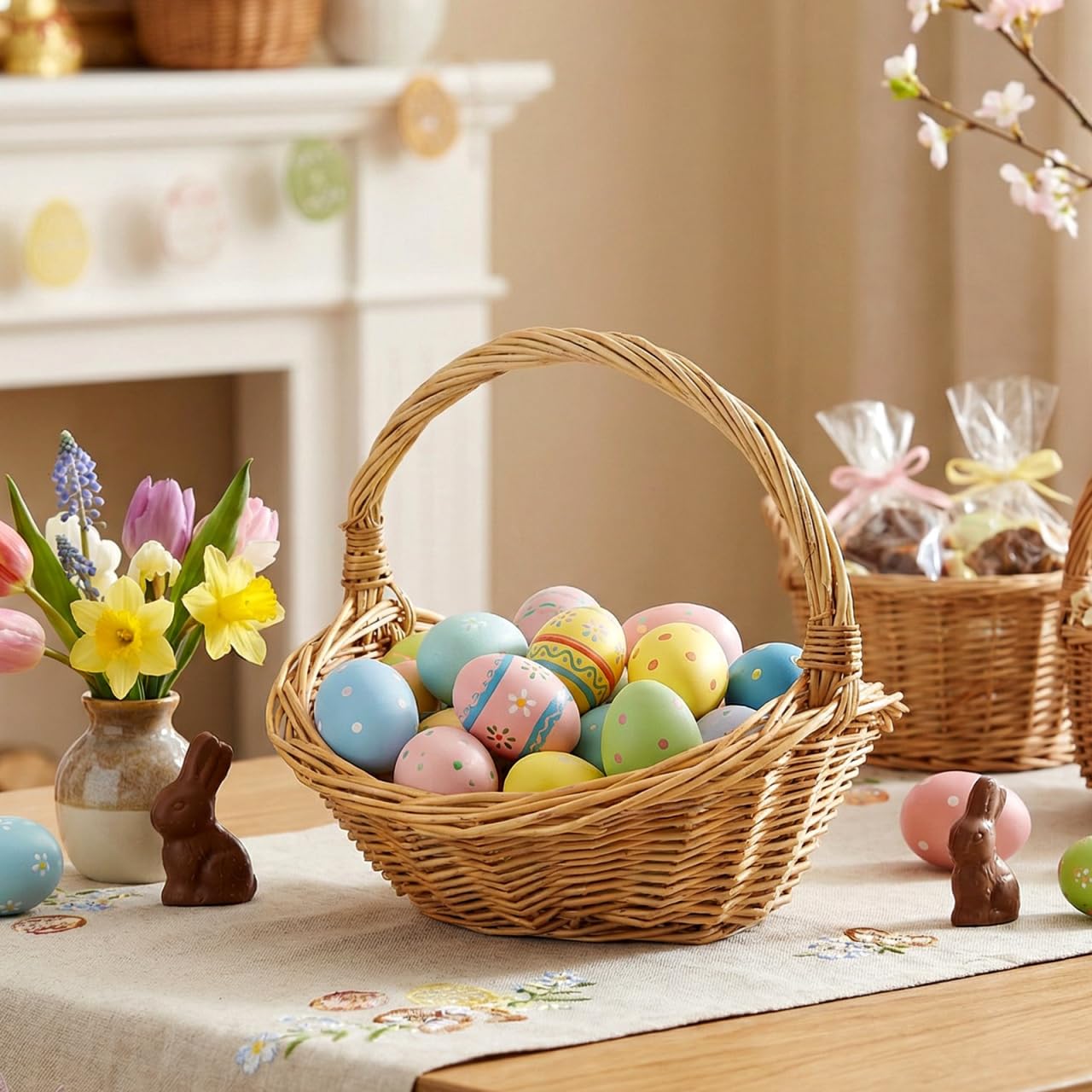 Toddmomy Cesto di fiori in rattan intrecciato a mano, cestino in paglia di salice, cestino per frutta, verdura, pane, picnic, matrimoni, fiori, ragazze, cestini con manico, per decorazioni rustiche