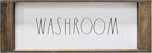 Rae Dunn - Bandeja decorativa para depósito de baño, de madera, para almacenamiento y organización de papel higiénico, toalla de mano, jabón de