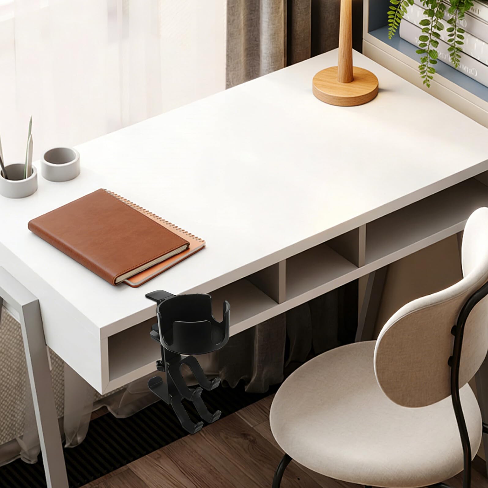 Supporto per Cuffie da Scrivania Multiuso con Morsetto Portabicchieri Regolabile e Gancio Porta Cuffie Antiscivolo per Ufficio e Casa, Organizer Compatibile con Vari Spessori