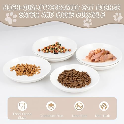 Miniatura 4 de Paquete de 6 cuencos de comida para gatos, cuencos de cerámica para gatos, juego de cuencos antifatiga para gatos, 5.5 pulgadas poco profundos y