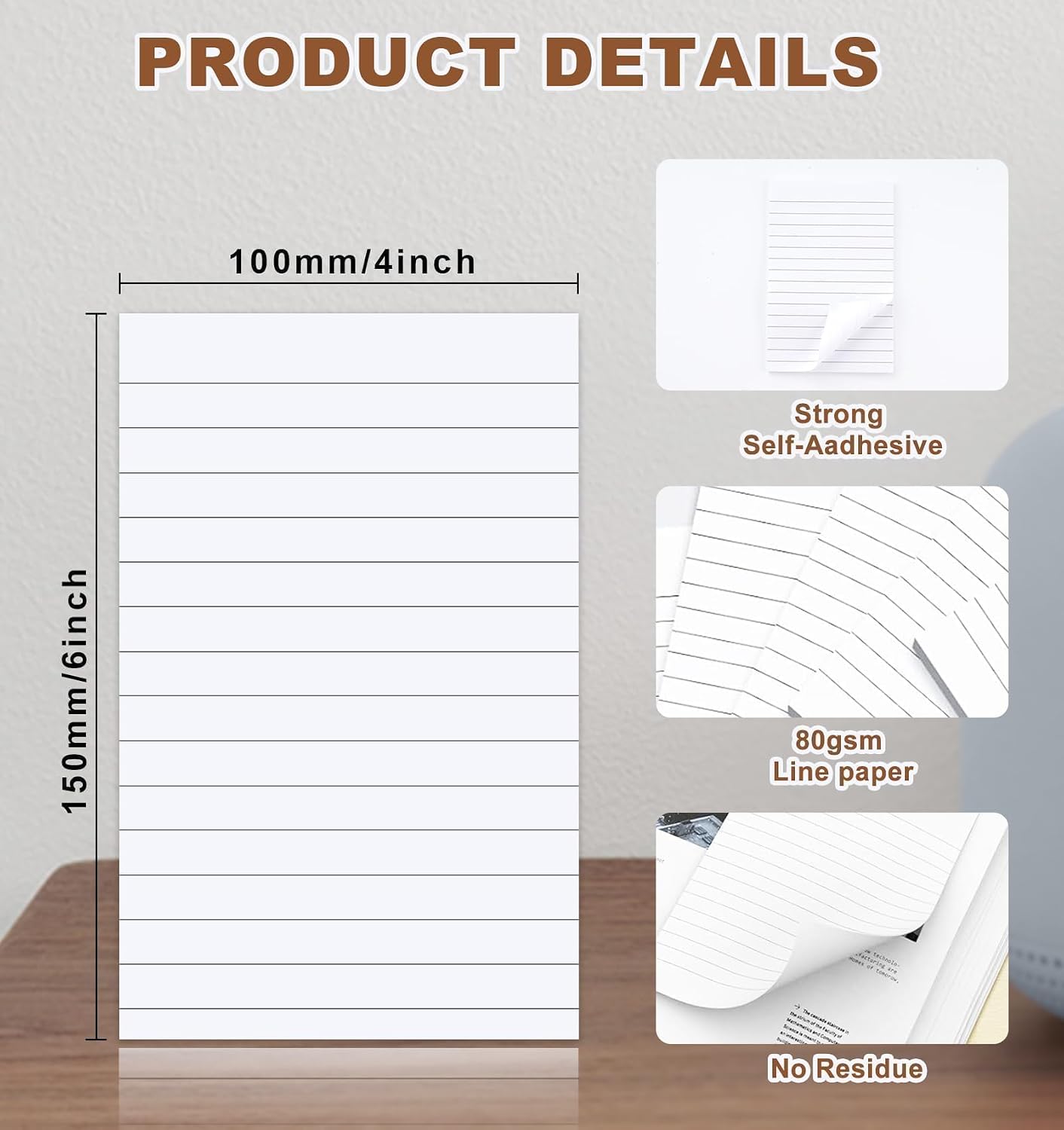 400 Sticky Notes White,100 x 150 mm Giant Wall Post Strips for Office Home image 2