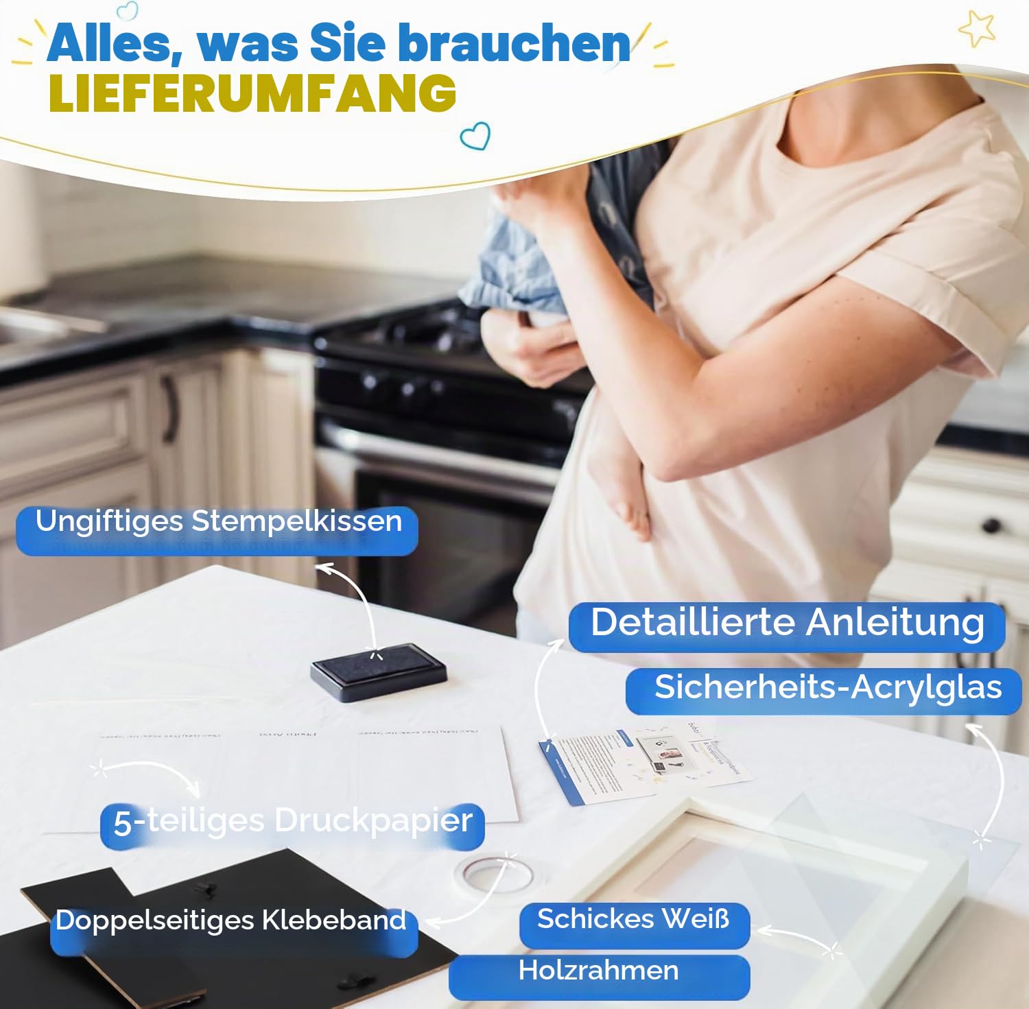Bubzi Co Baby Handabdruck Fußabdruck Lehm Fussabdruck Set für Neugeborene und Kleinkinder, Baby Geschenk Mädchen Personalisierte Andenken, Kinderzimmer Dekor, Einzigartige Andenken