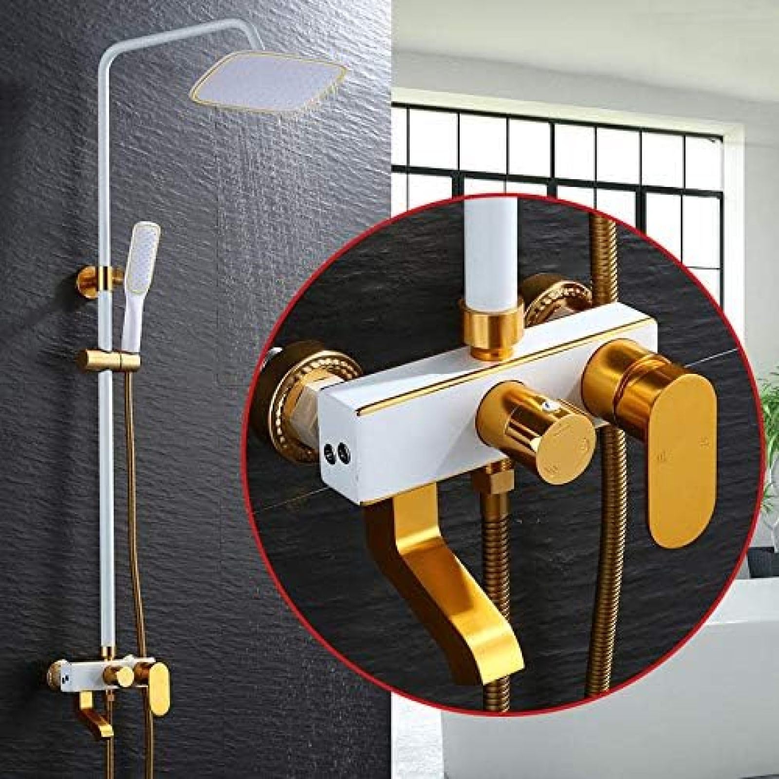 Aycdl Gold/White Europe Style Luxury Bath And Shower Faucet And Wall Mounted Shower Faucet Set With Rainfall Shower Head