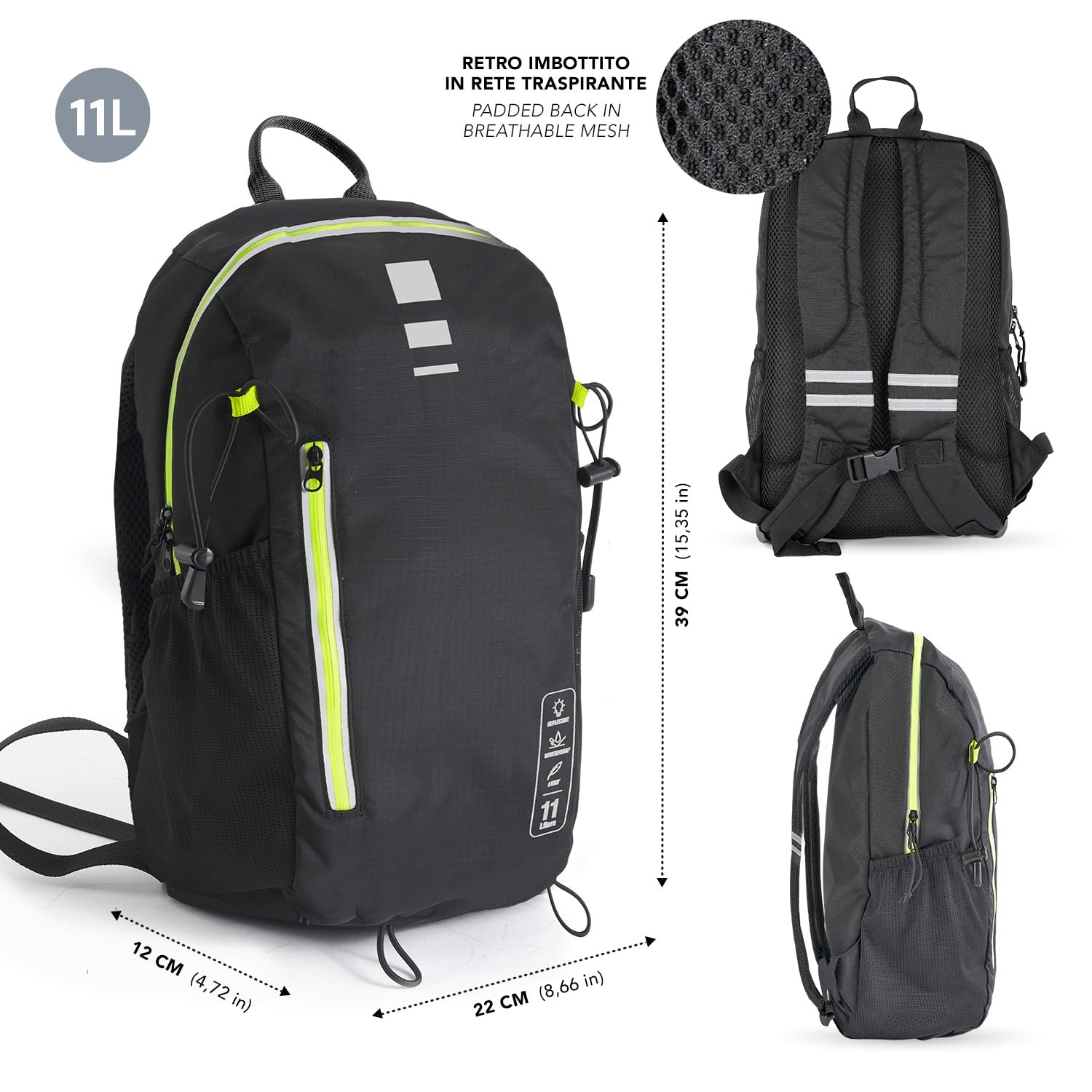 PERLETTI Zaino 10 Litri Impermeabile Trekking Montagna Super Leggero Capiente 39x22x12 cm