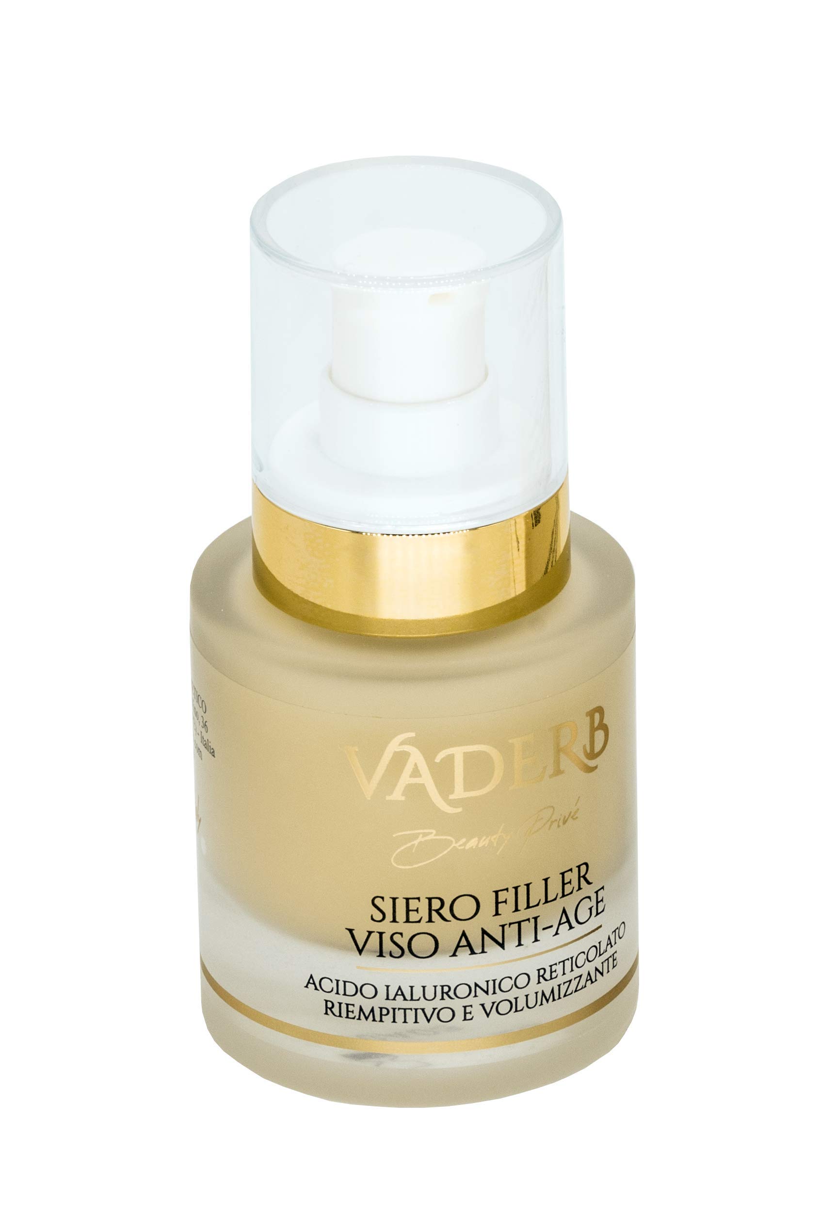 SIERO FILLER VISO ANTI-AGE FORMULA CONCENTRATA 30 ML CON ACIDO IALURONICO RETICOLATO VOLUMIZZANTE E RIEMPITIVO ISTANTANEO - IPOALLERGENICO PARABEN FREE - VADERB BEAUTY PRIVE'