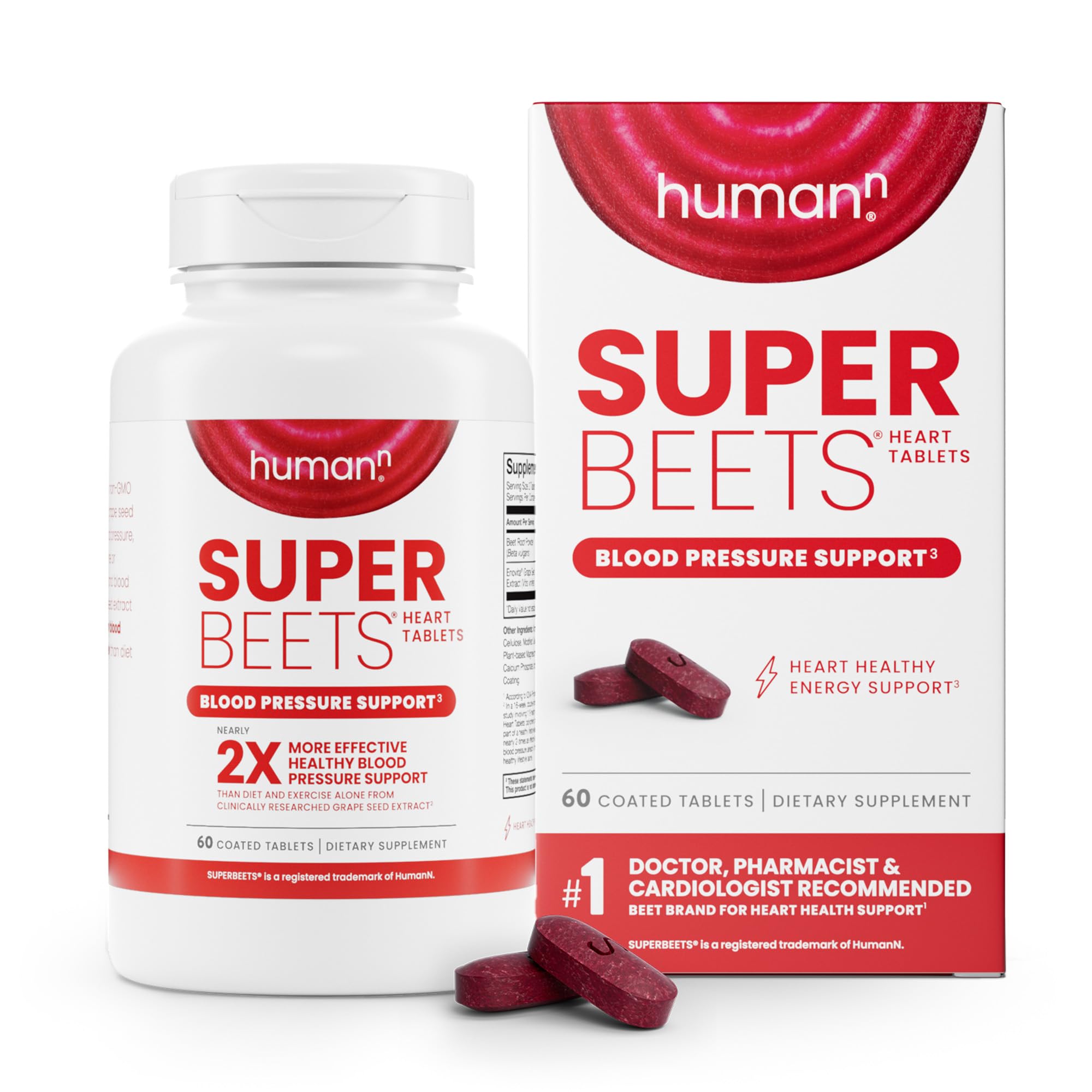 Humann SuperBeets Heart Tablets Smooth Coat 500mg – Non-GMO Powder – Clinically Studied Antioxidants, 60 Count
