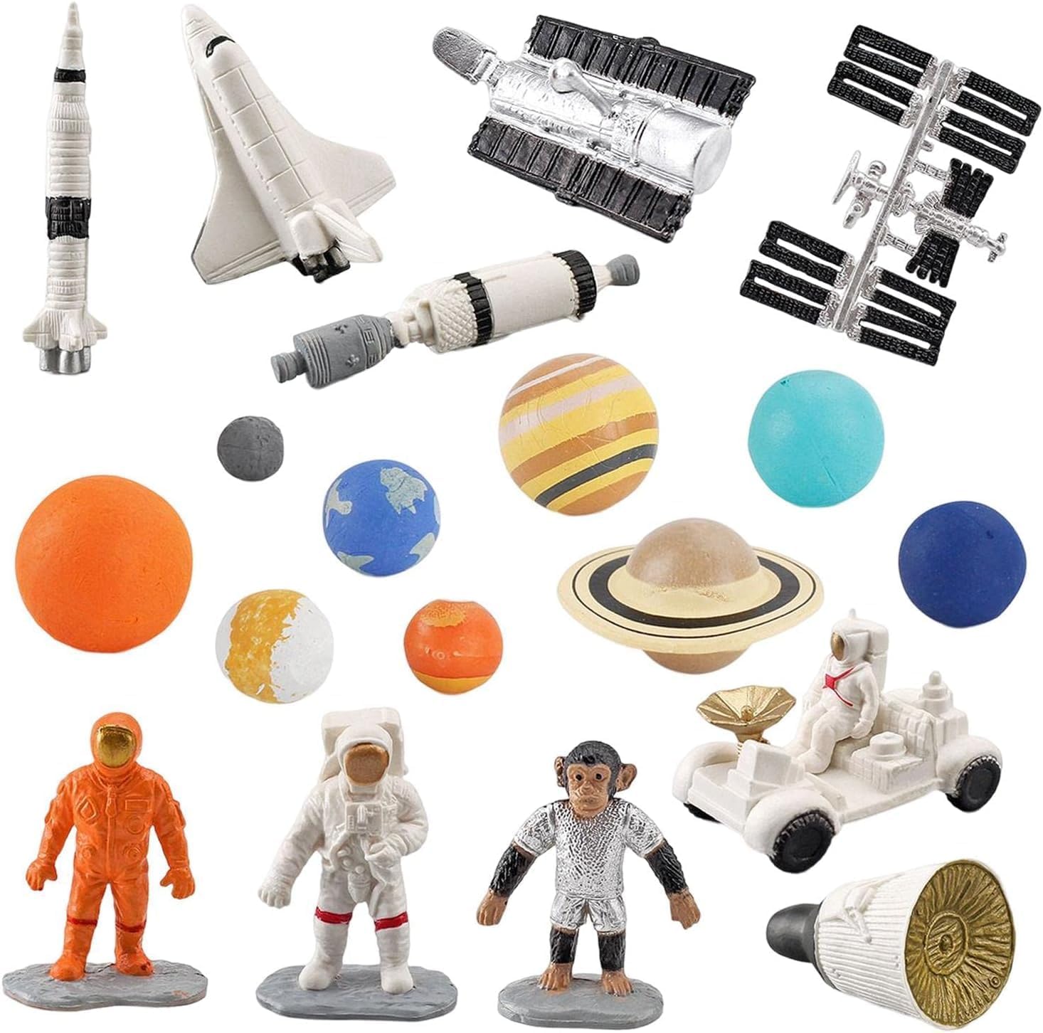 Planets Solar System Astronaut Figure Set, 19Pcs Mini Spaceman and Universe Planet Solar System Model, Space Adventure Toy Playset Collection Model, for Cake Toppers Home