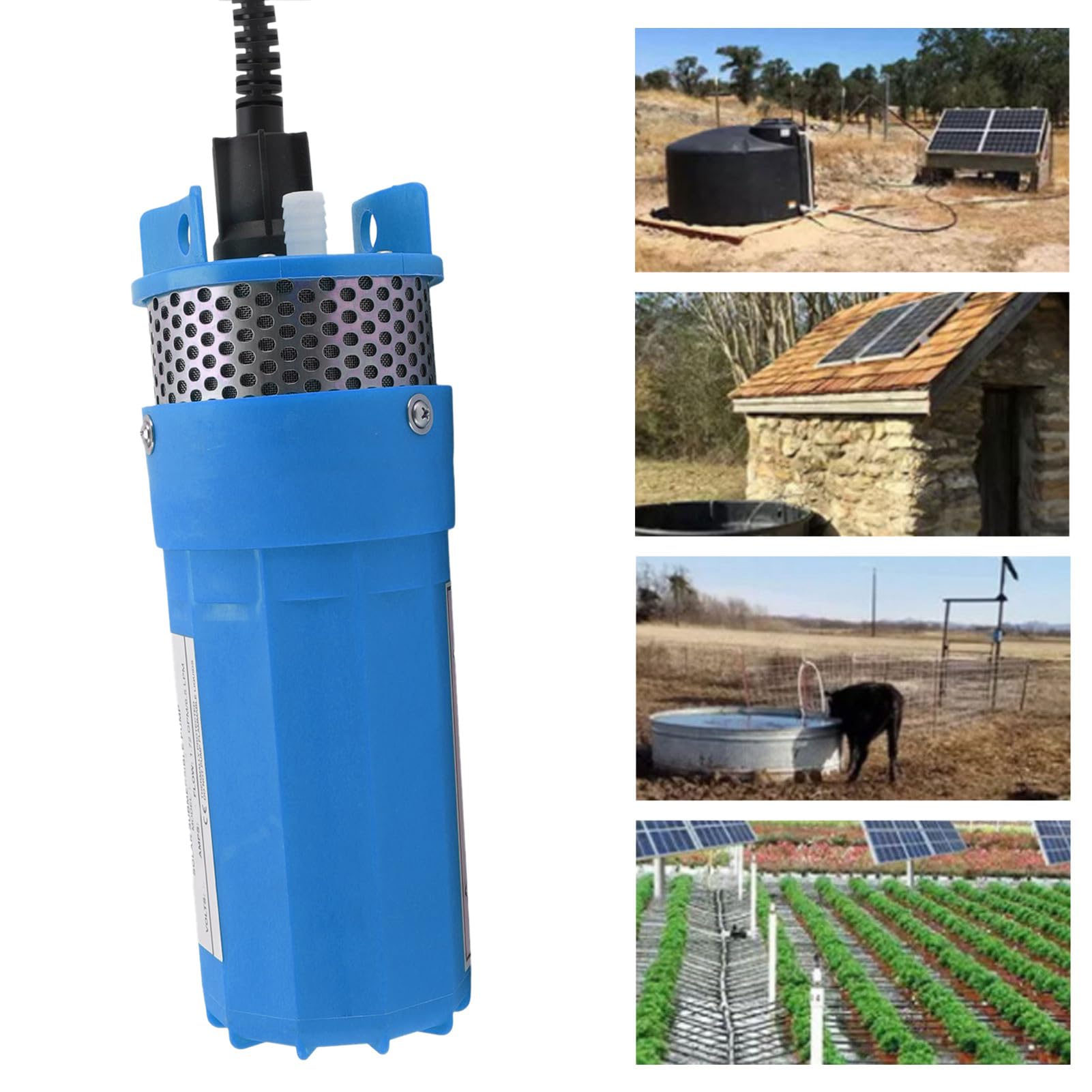 Acouto Bomba de Pozo Profundo, Bomba Sumergible Solar de Plástico 24 V 80 W 230 Pies de Elevación 1.7 GPM para Estanque de Riego Intercambio de Agua Ganado Beber Cabinas Remotas Pozos Profundos (BLUE)
