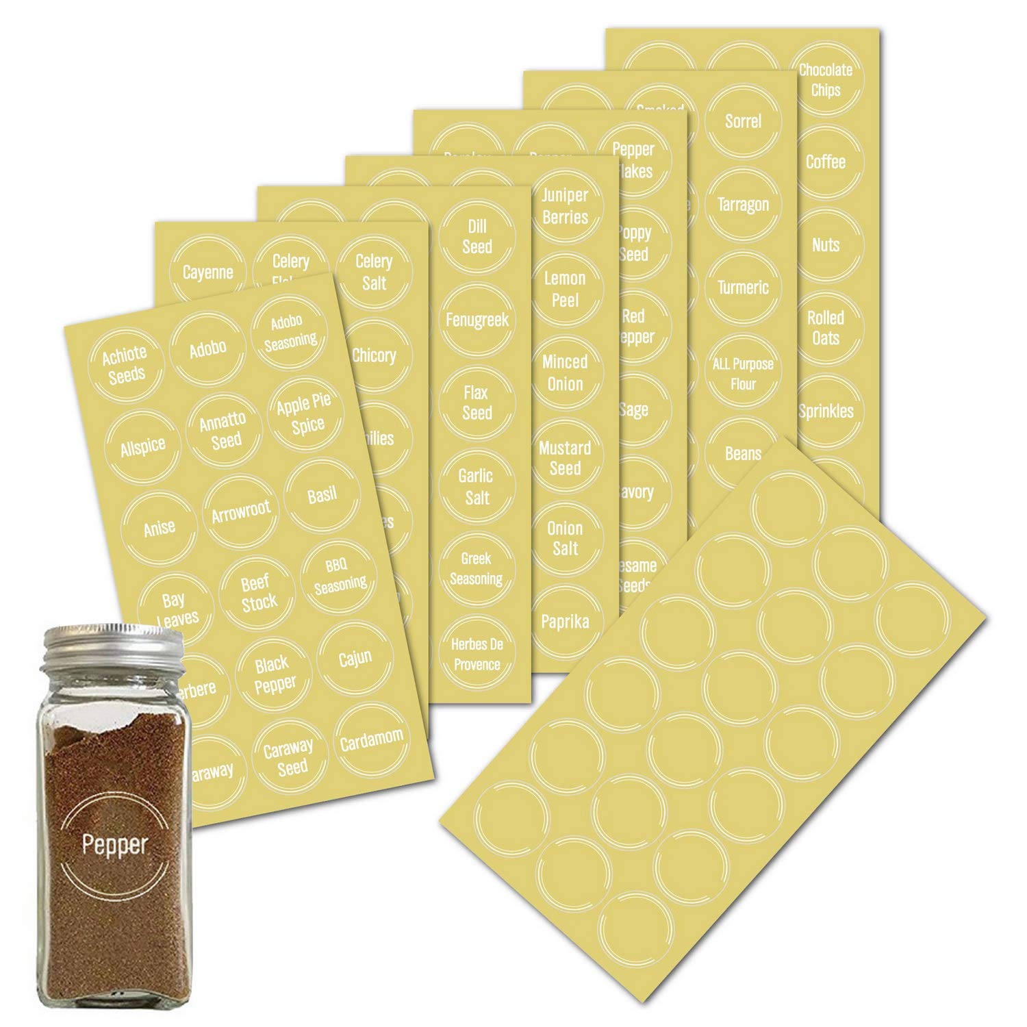 288 PCS Spice Jar Labels Stickers, Waterproof Herb and Spice Jar Labels Printed Clear Round Spice Organizer Labels for Jar Container Lids