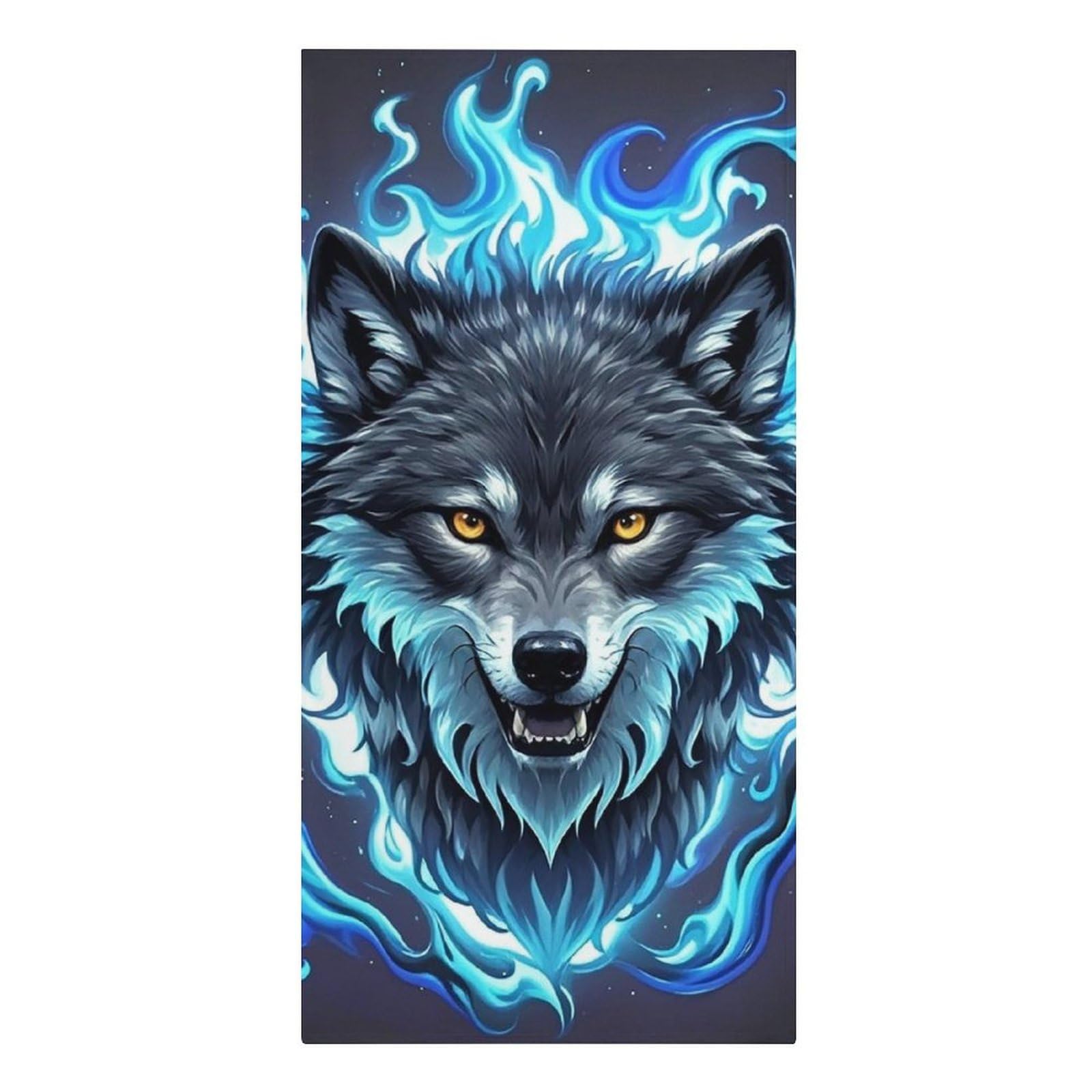 FodPand Lightweight Microfiber Large Overszed Wolf Head in Blue Flames Beach Towel 30.3x61.4 in Sand Blanket Travel, Swim, Bathroom, Girls Women Adults Gift Soft Big Pool Swim Towels