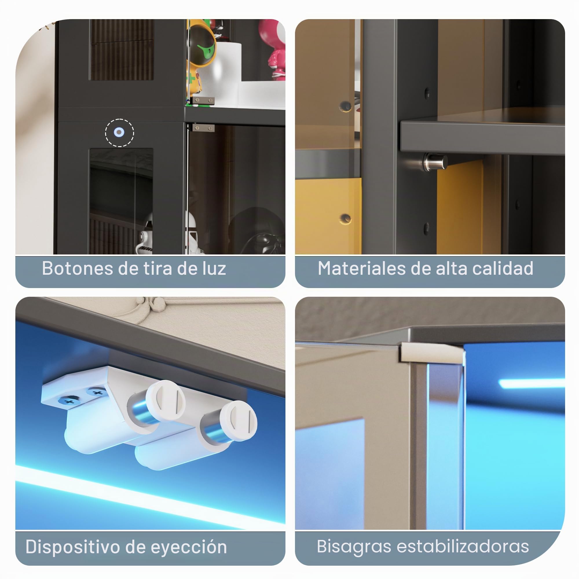 Vitrina de Cristal con LED, Vitrina Expositora Esquina para Colecciones de 3 Pisos de Pie con Sensores Inteligentes y 2 Puertas, Estantes Altura Ajustable, Vitrinas para Salon, Oficina, 100x116.5x60cm