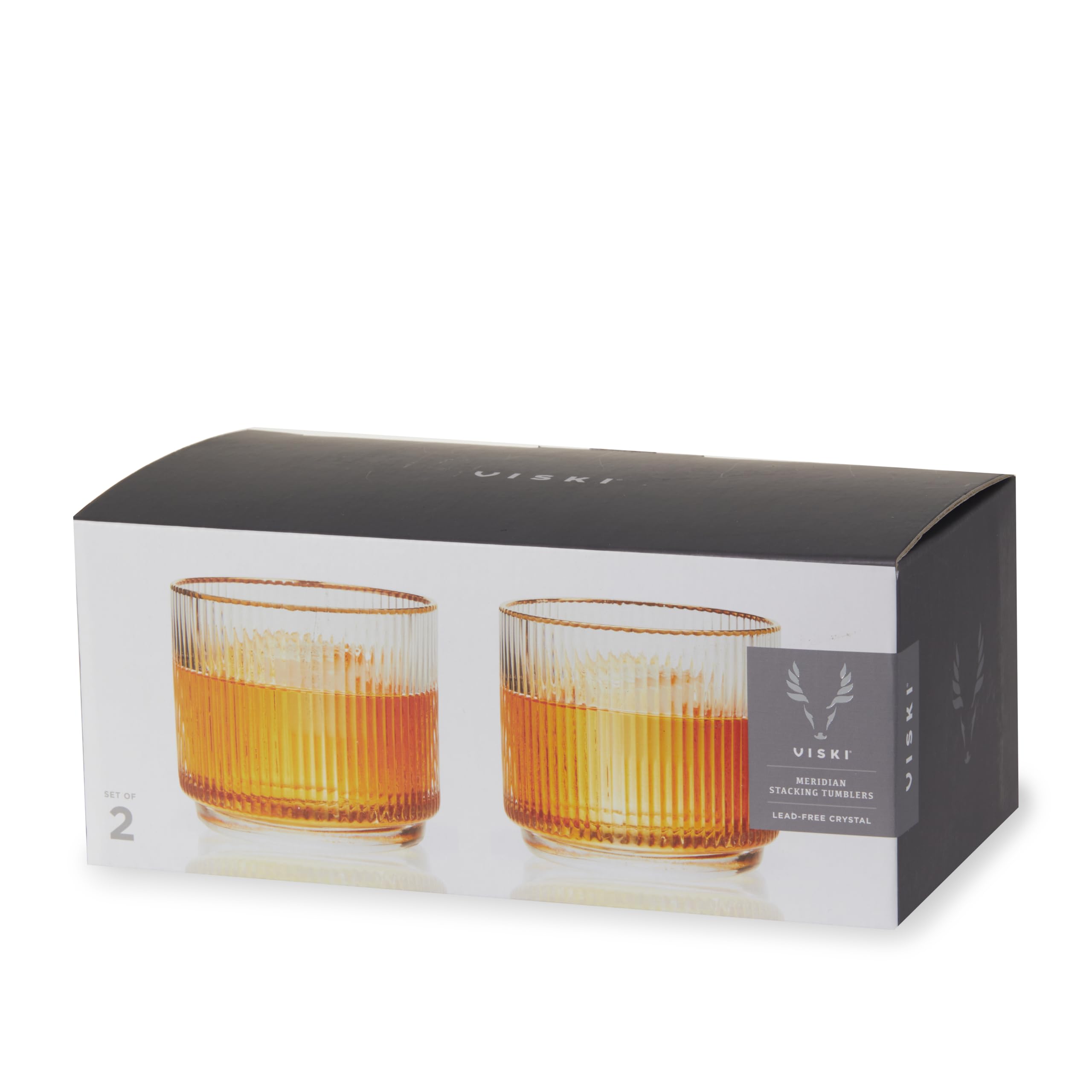 Viski Meridian Lot de 2 verres Lowball en cristal, verres à whisky Art déco, verres à scotch en cristal, verres à l'ancienne, verres côtelés, 355 ml