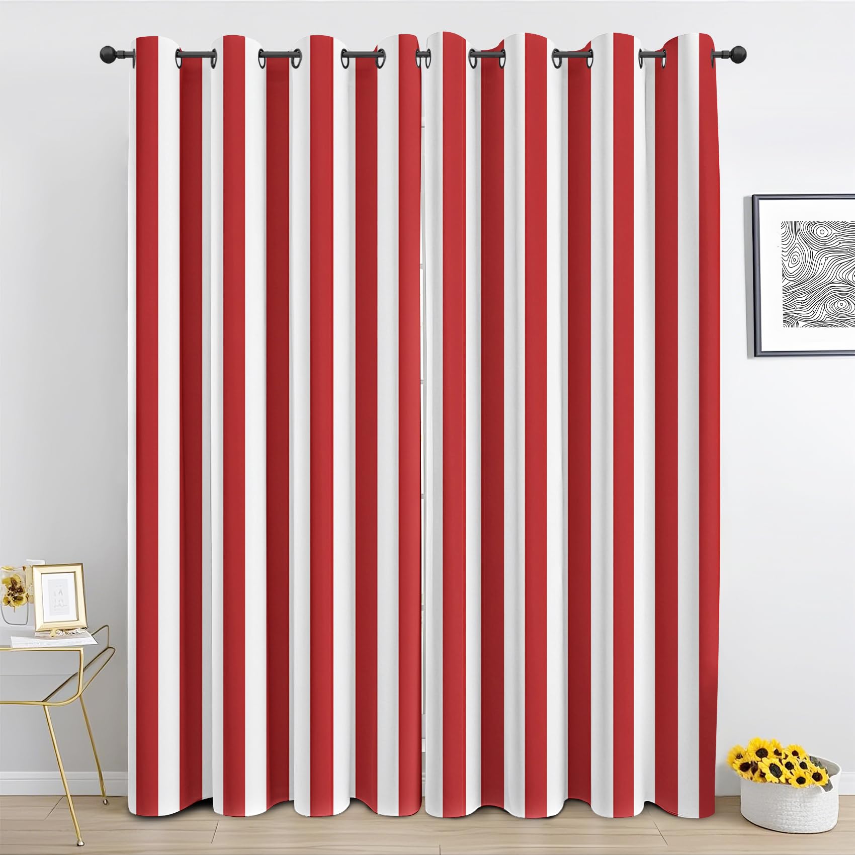 Générique Lot de 2 Rideaux à Rayures Blanc Rouge - Rideaux a Oeillets Occultant Rayé Moderne - Rideau Thermique Isolant pour Salon Chambre - 140 x 260 cm NS974