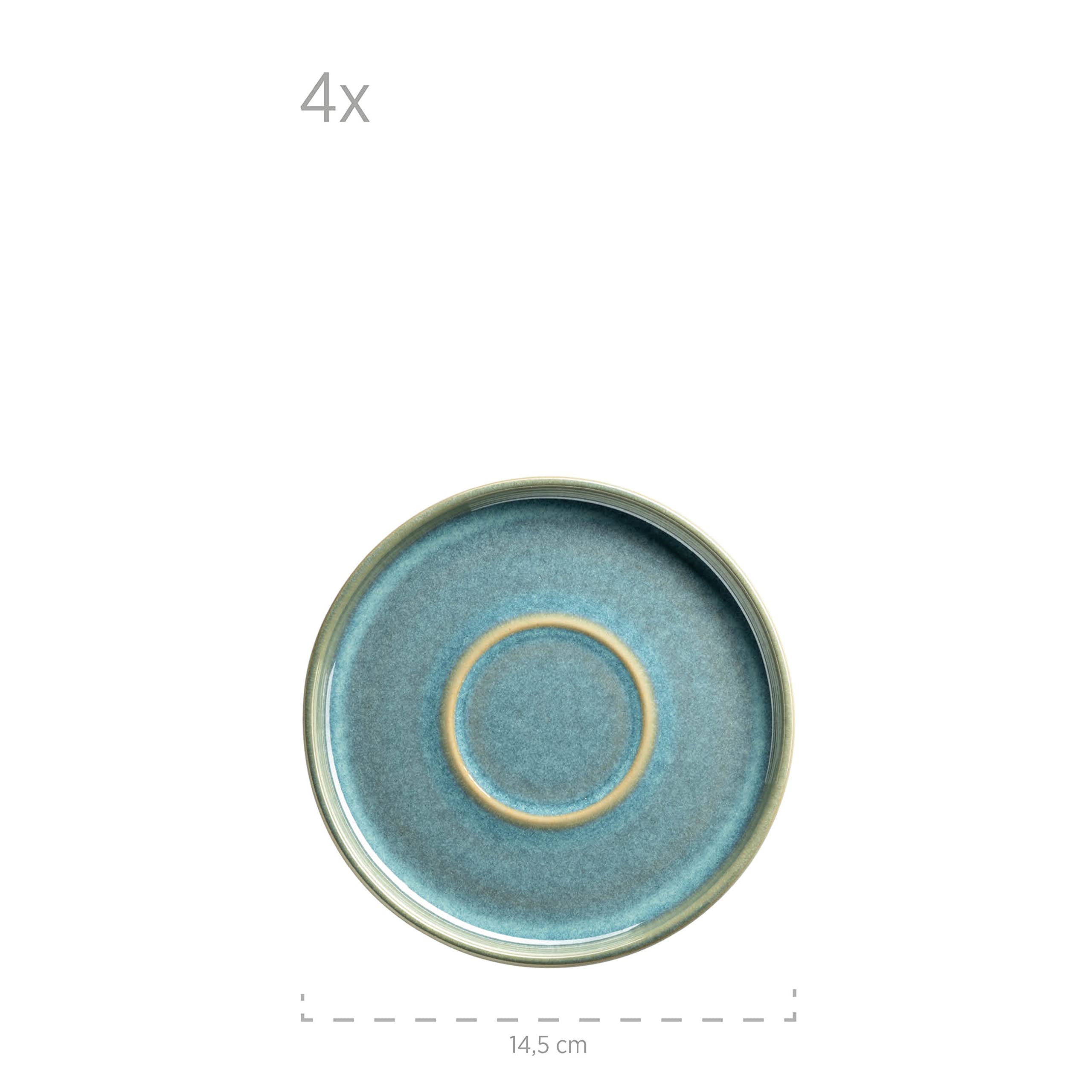MÄSER Serie Elina Uno, Modernes Kaffeegeschirr Set mit unregelmäßiger Effektglasur für 4 Personen, mit Dessertteller, Kaffeetassen und Untertassen, 12-teiliges Kaffeeservice, Steinzeug, Beach
