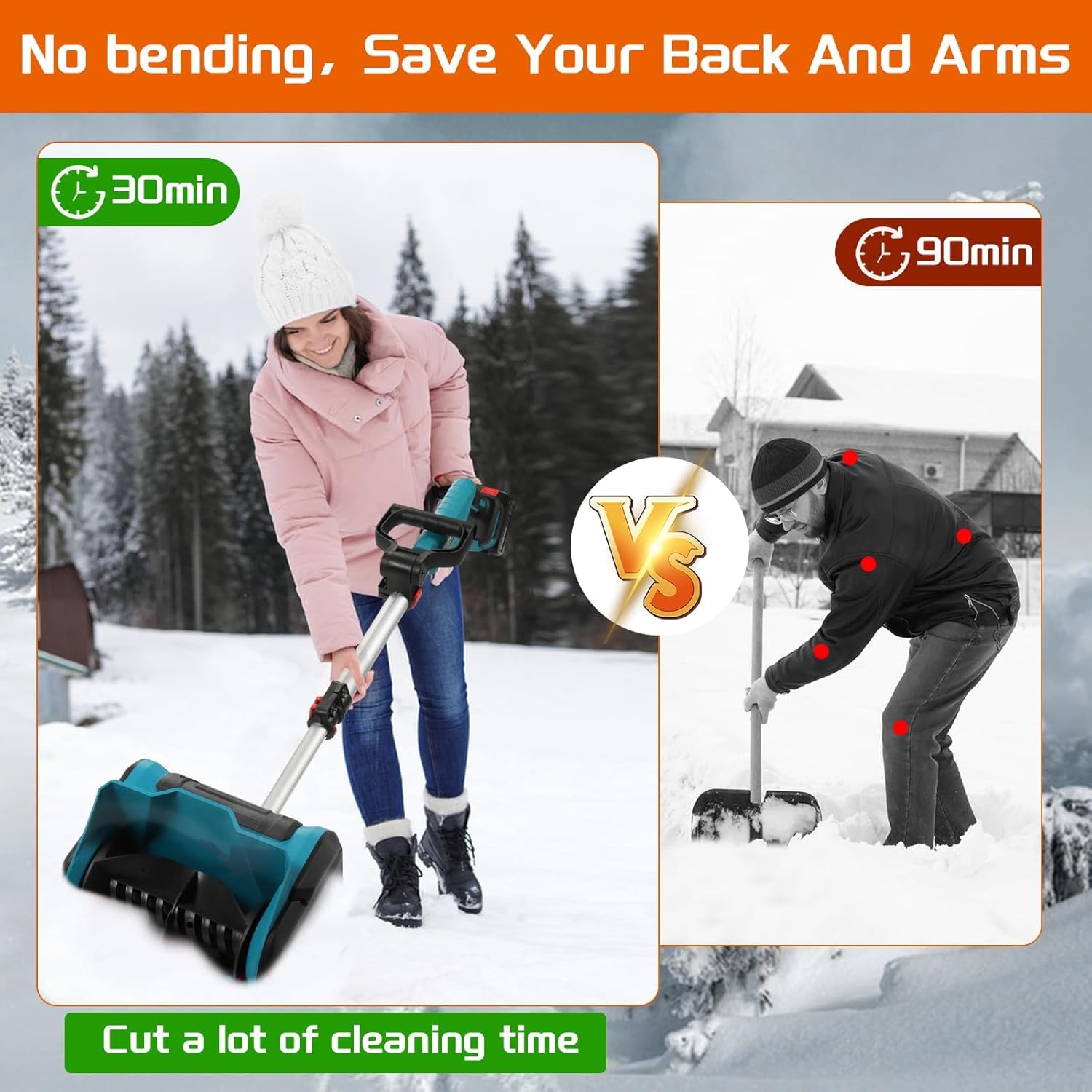 Souffleuse à Neige électrique, Pelle de déneigement alimentée par Batterie, déneigeuse sans Fil avec Plaque directionnelle et poignée réglable, Largeur de Nettoyage du Lanceur brossé 33 cm pour